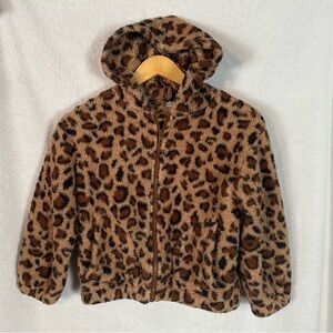 Sherpa Fuzzy Animal Print Zip Up Jacket
